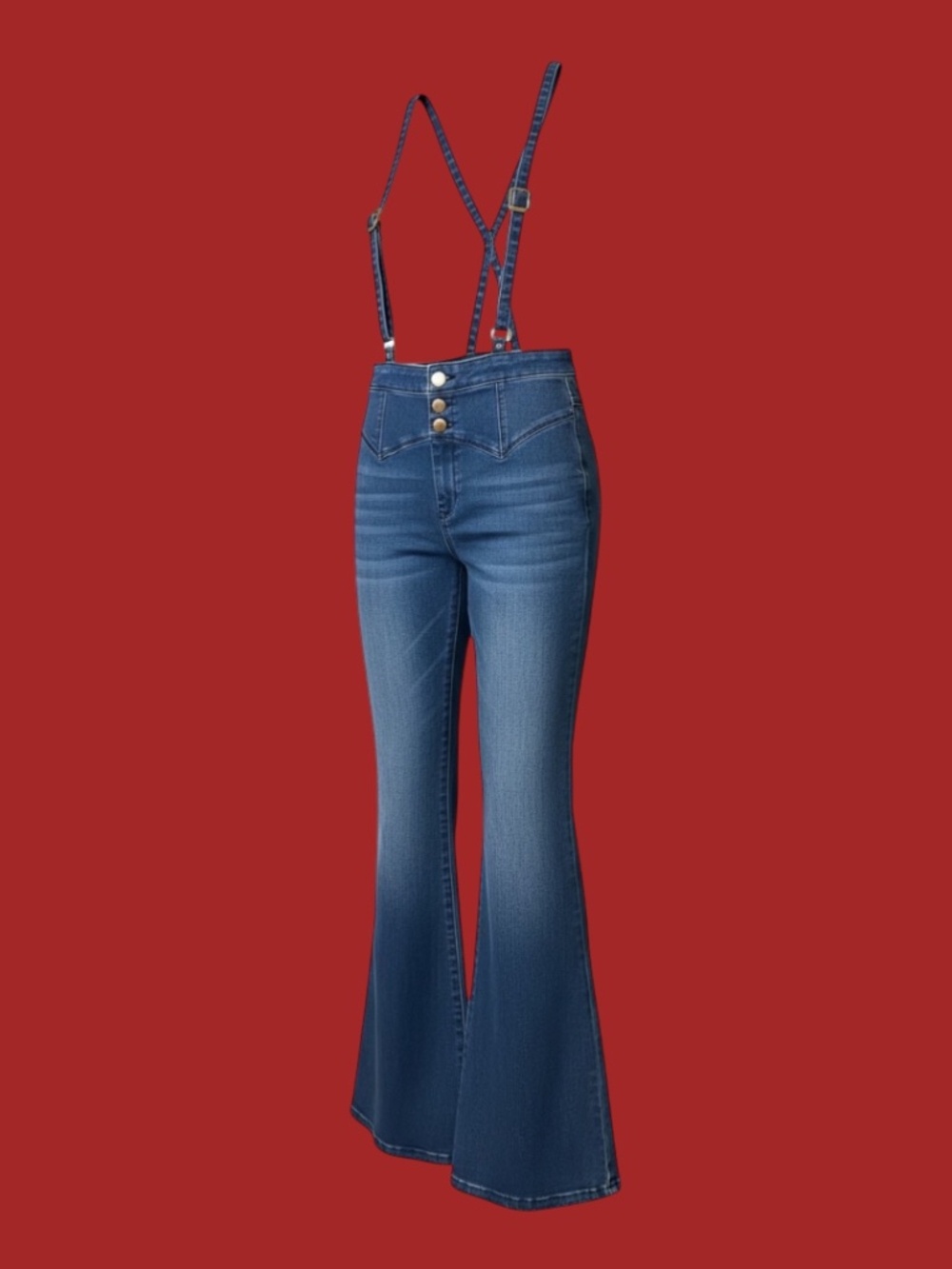 Bebe Flare Leg Denim Pants with Adjustable Suspenders